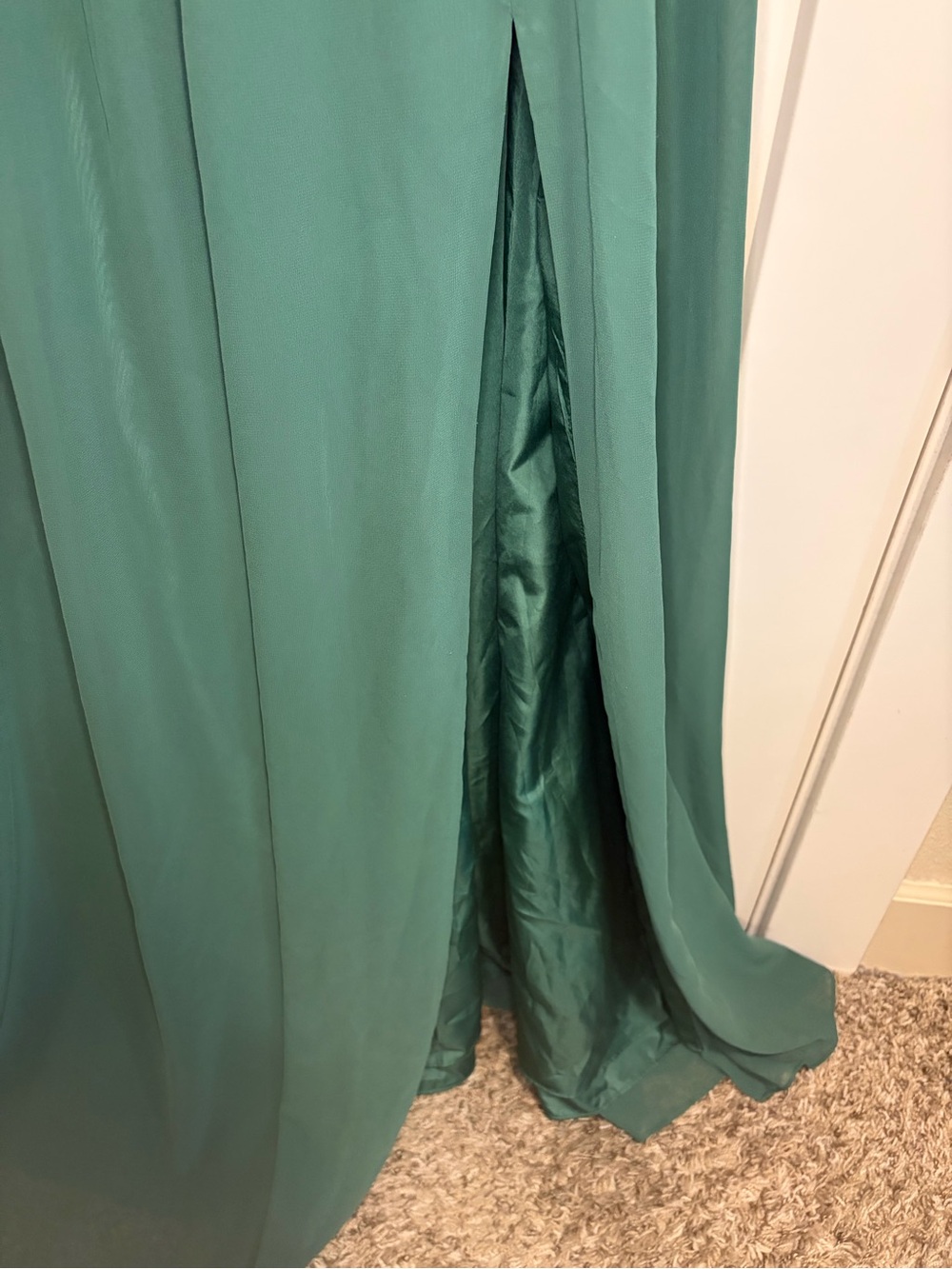 Azazie Forest Green V-Neck Long Sleeve Chiffon Maxi Dress with Front Slit - Picture 7 of 9